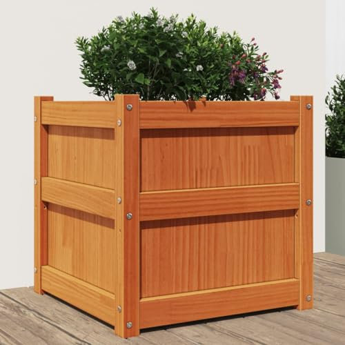 50x50x50 cm Solid Wood Pine Garden Planter Wax Brown Outdoor Flower Pot Raised Bed Basket for Plants Durable Garden Planters for Home & Patio Use