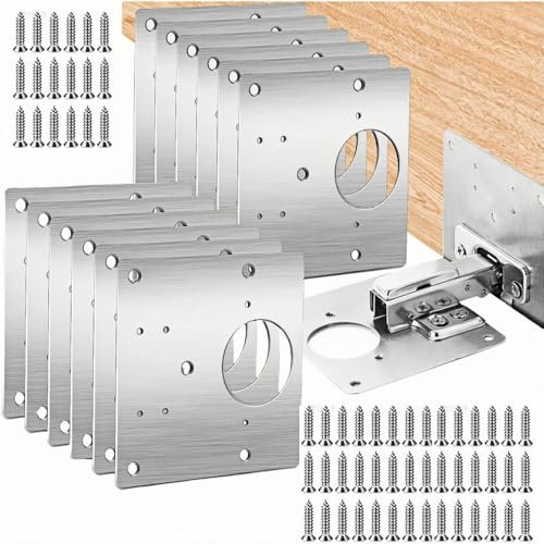 SDXCJY Repair Plate,10Pcs Hinge Repair Plate, Kit with Hole,Kitchen Door Hinge Repair Plate Stainless Steel Hinge Repair Kit for Kitchen Wood Furniture. (Silver)