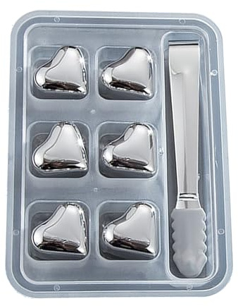 yakermur Whiskey-Steine aus Metall, wiederverwendbare Whiskey-Kaltsteine-Set, Edelstahl-Herzform, hohe Kühltechnologie, Kühlsteine für schnelles Einfrieren