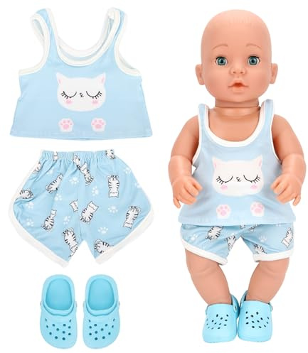 Miunana Kleidung Outfits für 14-17 Zoll Baby Puppen, Puppen Overall Zubehör Puppenkleidung 35-43 cm Neugeborene Baby Puppen Mädchen Geburtstag (Blau)