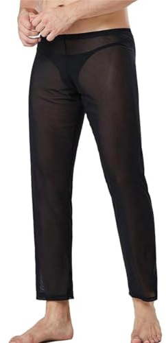 Pantalones largos de malla transparente para hombre, pantalones de pijama cintura baja, lencería sexy para dormir y estar en casa, mallas transpirables for malla transparente hacer ejercicio fitness
