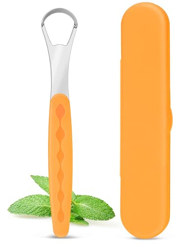 Milifox Rape Langue pour Adulte,Gratte Langue Inox Avec éTui de Rangement,Adapté à Usage Quotidien à Maison et en Voyage.Assure Nettoyage en Profondeur pour Une Haleine FraîChe,Orange