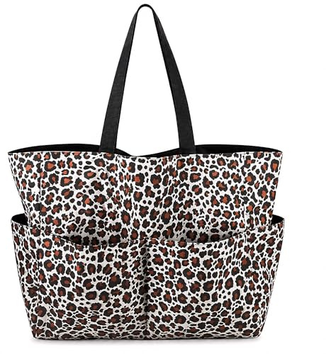 FZSECRIU 1 bolso playa mujer leopardo (45x38x17cm),bolsa playa xxl impermeable,bolsa de playa grande xxl familiar,beach bag,con cremallera，bolso grande,saco praia