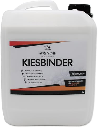 Kiesbinder/Kiesverfestiger (5L) Bindemittel für Kies Schotter und Mulch aller Art Mulchbinder Gartenbahn Steinweg Dauerhafte Bindung - Hält bis zu 3 Jahren.