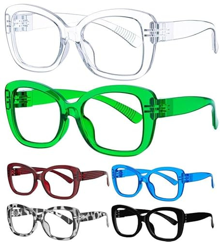 Eyekepper 6-pack blå ljusblockerande läsglasögon utan skruvar metallisk fjäder datorglasögon för kvinnor damer, Blandade färger 6-pack - Nr2011-b15, +0.50