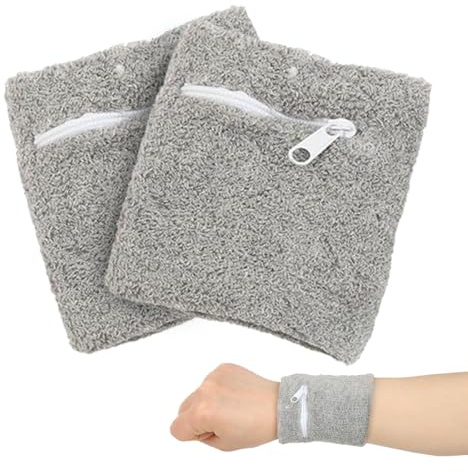 KEWUF 2pcs Reißverschluss Handgelenk Beutel, Armtasche Joggen, Schweißband mit Reißverschluss, Handgelenkbeutel, Tasche für Schlüssel, für Laufen, Fußball, Basketball und Tennis Sport (Grau)