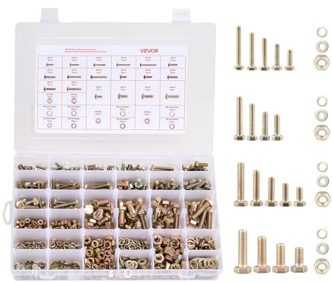 VEVOR 906 Pcs Bolts and Nuts Assortment Kit, Metric Machine Screws and Flat Washers, Alloy Steel M4/M5/M6/M8 Multiple Size, for Equipment Assembly, Vehicle Grade 8.8 Gold-Plated Galvanized