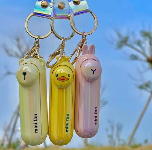 Portable Mini Fan with 3-Speed Wind Settings, Cute Animal Design Keychain or light in Pink, Yellow, Green