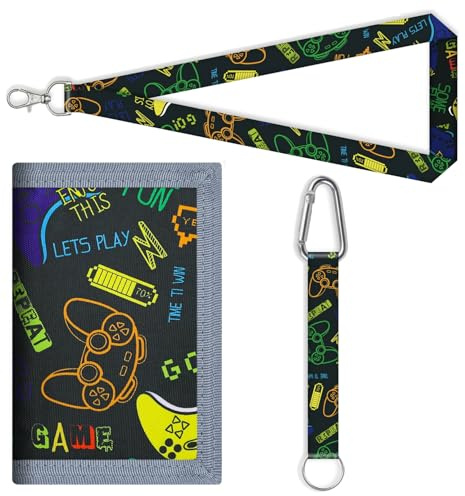 Kids Wallet Tri-Fold with Coin Pocket – Durable Boys Wallet with Zipper, Cartoon Design, Lightweight Fabric for School & Travel, Gift for Children(Lanyard Included)