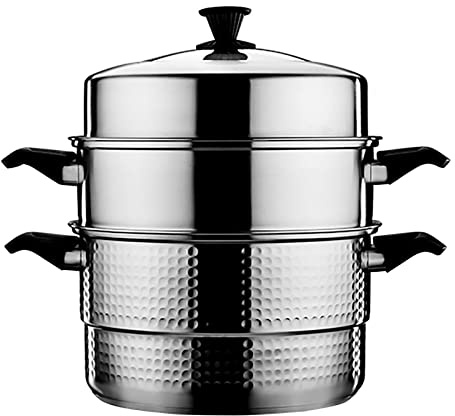 GLJTUO Olla Vaporera De Acero Inoxidable, Gruesa, De Una Sola Pieza, Ideal para Cocinar Al Vapor, Pescado, Mariscos Y Pollo Guisado.,30Cm