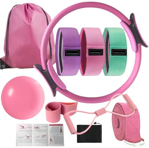 Genérico Kit de Pilates | Set de Anillo y Pelota | Accesorios Antideslizantes para Desarrollo Muscular Ejercicio Corporal Completo para Yoga Gimnasio Viajes Exteriores