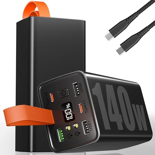140W Power Bank Portátil para Laptops de 70000mAh: PD3.1 y QC4.0 Batería Externa de Gran Capacidad con Carga Rápida,USB-C 5 Salidas Pantalla LED y Linterna,para Smartphones y Tabletas