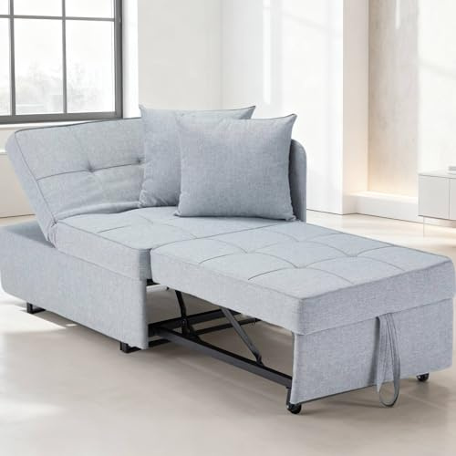 AVAWING Schlafsessel,3-IN-1Schlafsofa ausziehbar Klappsofa,verstellbares einarmiges Schlafsessel mit Bettkasten für Whonzimmer kleine Räume(grau)
