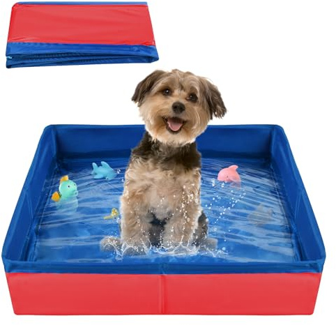 LQTSLFM Katzen Pool, Hundepool, Faltbarer Haustierpool, Hundeplanschbecken, Planschbecken für Katzen, Faltbarer Pool Werden zum Baden, Planschen und zur Aufbewahrung (50x10cm-RotB)
