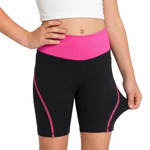 Tokeya Sportshorts för flickor ventilerande elastiska gymshorts för löpning skolcykel hög midja med dragsko för barn 5–13 år, svart, 10-11 �r