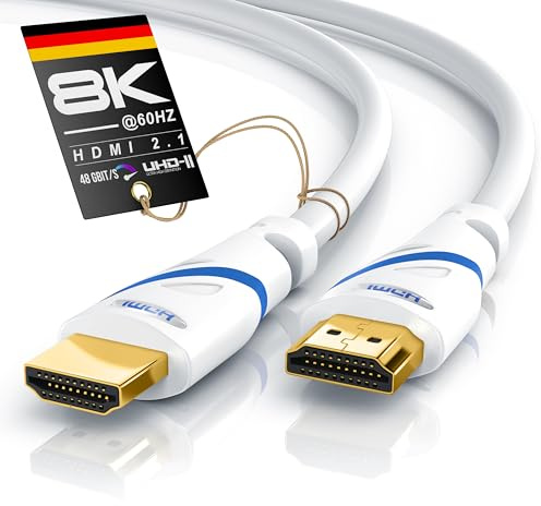 CSL - 8k / 4k HDMI Kabel 2.1/2.0-5m - 8K @ 60Hz - 4K @ 120Hz - 48 Gbit/s - 3D - Ultra High Speed mit Ethernet - TV Blu-ray PS5 Xbox Series X Switch - weiß - 5 Meter