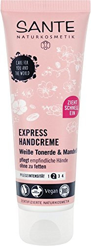 SANTE Naturkosmetik Express Handcreme mit Tonerde, Express-Feuchtigkeit ohne Fettfilm, Mit Mandelöl, Vegan, 75 ml
