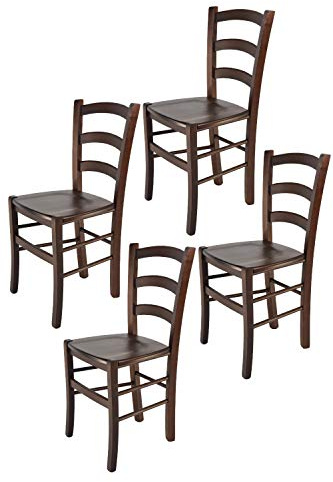 t m c s Tommychairs - 4er Set Stühle Venice für Küche und Esszimmer, robuste Struktur aus lackiertem Buchenholz im Farbton Dunkles Nussbraun und Sitzfläche aus Holz