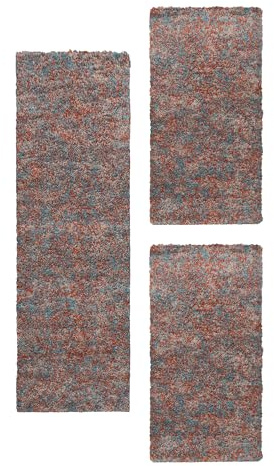 HomebyHome Bettumrandung Schlafzimmer 3 teilig Teppich Terrakotta - Waschbarer Bettumrandung Teppich Läufer Set Extra Flauschig Bettvorleger Schlafzimmer Bettset:2 St. 60x110 cm | 1 St. 80x150 cm