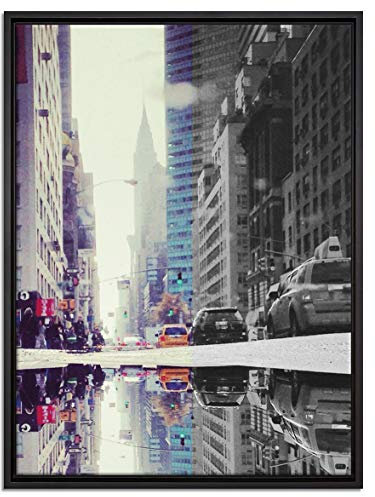 Pixxprint Times Square in New York schwarz, weiß Leinwandbild 80x60 cm im Bilderahmen, Wandbild, Schattenfugenrahmen, Kein Poster