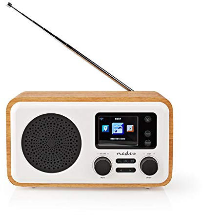 Nedis RDIN2000WT Internet Radio | Table Design | Bluetooth® / Wi-Fi | DAB+ / FM / Internet | 2.4 | Colour Screen | 7 W | Remote controlled | App controlled | Alarm clock | White/Wood