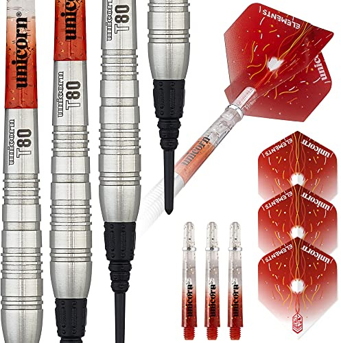 Unicorn Soft Tip Professional Darts Set | Core Striker Series Style 4 | 80% Natural Tungsten Barrels | 22 g