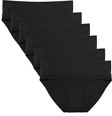 Intimate Portal Culotte Grossesse Slips de Maternité Pliable sous-vêtements Post Accouchement en Coton pour Femme Enceinte Lot de 6 Noir L
