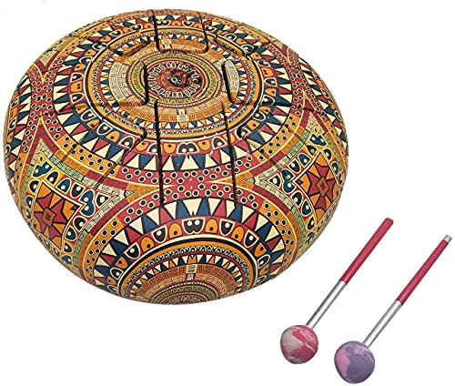 Tongue Drum Tank Drum Steel Percussion Hangpan Drum Hand Drum Musical Instrument with Bag and Mallets Stick (10 Inch, Cream)