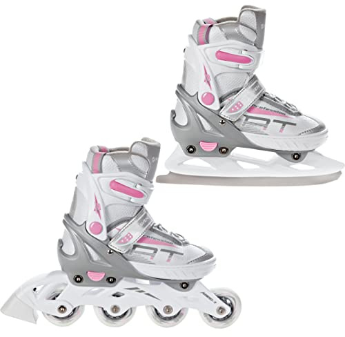 RAVEN Profession Pattini in linea Inline Skates per bambini e adulti OPZIONALE 2in1 con Pattini da ghiaccio regolabili (White/Pink con pattini di figura, 28-32 (18,5cm-21cm))