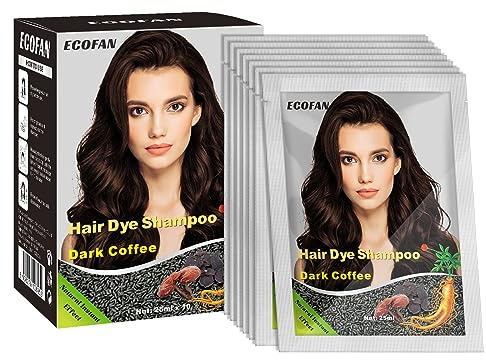 10 PCS Semi-Permanent Hair Color Shampoo - 3 in 1 Instant Hair Dye for Men & Women, Herbal Ingredients for 100% Grey Coverage (Dark Coffee/Dark Brown)