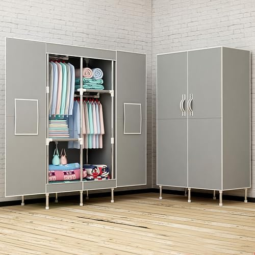 Xixi Home Portable Closet Clothes Organizer 34in Simple Non-Woven Fabric Wardrobe Closet Multi-Functional Clothes Storage Cabinet with Cover and Clothes Hanging Rod-Gray