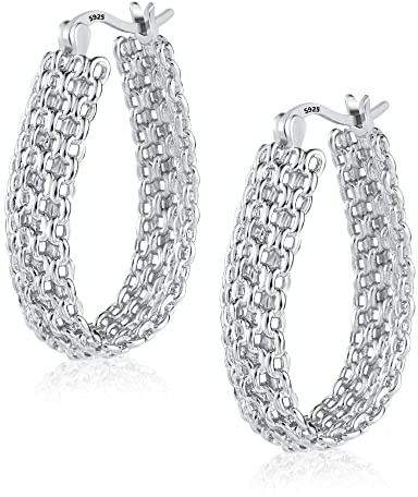 ALEXCRAFT Silber 925 Ohrringe Oval Gehämmerte Filigrane Creolen für Damen