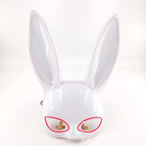 Alomejor Masque de Lapin Rougeoyant, Masque de Demi-Visage de Lumières Roses et Blanches pour la Fête d'halloween (Blanc)