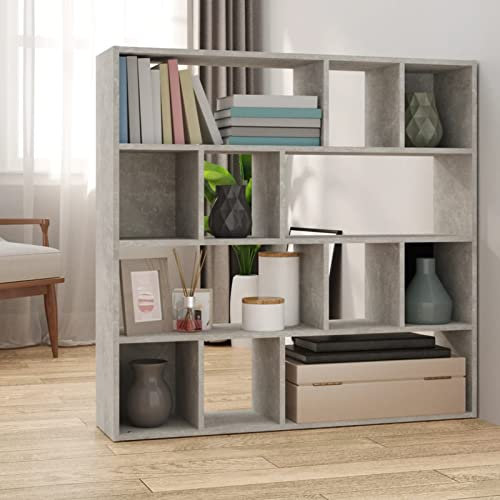 XIAOGUANG Bücherregal/Raumteiler, Regal Kinderzimmer, Bookshelf, Bücher Regal, Mehrzweckregal, Bookcase, Leiterregal, Standregal, Allzweckschrank, Betongrau 105x24x102 cm