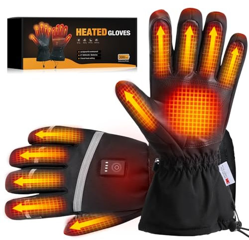 Carseatty Beheizbare Handschuhe, Beheizte Handschuhe mit 3 Einstellbarer Temperatur 6H Laufzeit 8 Sekunden schnelles Aufheizen Skihandschuhe und Motorradhandschuhe Winterarbeitshandschuhe für Outdoor