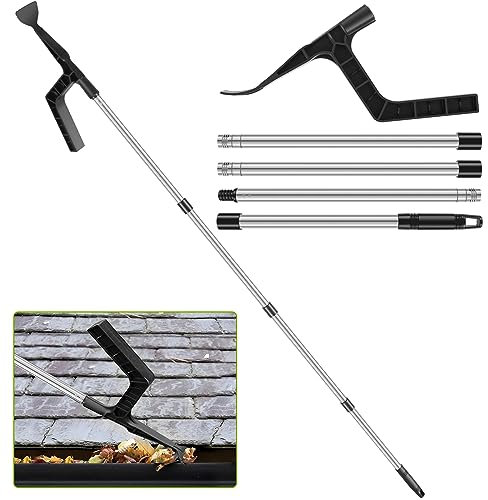 Sutowe Gutter Cleaning Tool Roof Gutter Cleaner with 70.8in Telescopic Extendable Pole, Detachable Cleaning Scraper Tool Roofing Guard Cleaner Tool for Cleaning Leaves and Debris