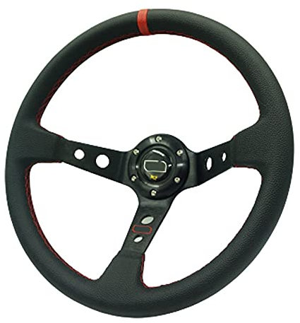 Volante Sportivo Auto,Volante A Calice 350mm Deep Deep Dress 6 Bullone Car Volante for auto PVC. Pulsante di corno in pelle e supporto in alluminio for volante sportivo Decorazione (Color : Red Strip