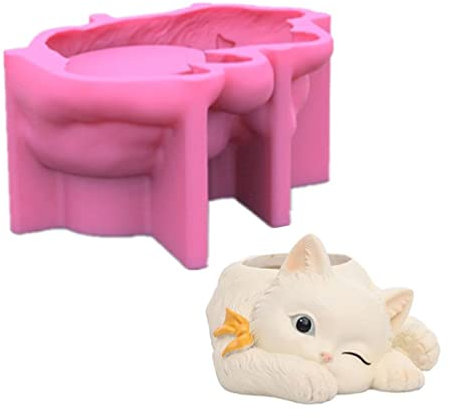 Little for Cat Beton Silikon Topfform Sukkulenten Blumentopf Ton Zement Gipsformen DIY Home Garden Blumentöpfe Mull Kerzenhalter Form für Beton Zement Harz Gießen