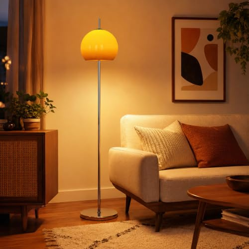 Wylolik Transluzentes Glas, Hellorange, runde Stehlampe, Moderne Stehlampe aus verzinktem Eisen, Klassische nordische Vertikallampe, E27 Sockel, Stehlampe für Wohnzimmer und Esszimmer