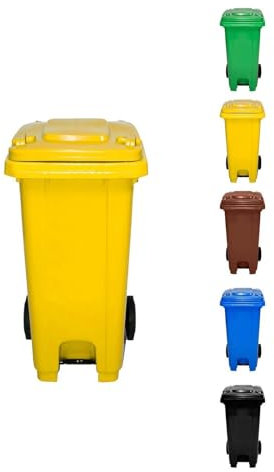 Jardin202 - Cubo de Basura 120 Litros con Pedal y Ruedas | Contenedor de Basura Robusto con PEDAL | 120 L (Amarilla)