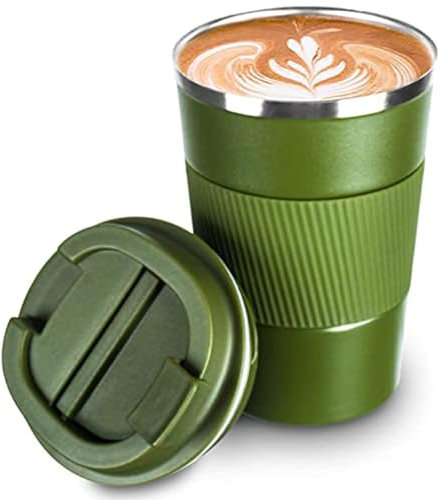 SCJHMY Thermobecher- Isolierbecher, Edelstahl Travel Mug, Vakuum auslaufsicher Reisebecher mit Deckel, Autobecher, doppelwandig isoliert für Wasser und Tee, Kaffee-to-go Becher Grün 380ml