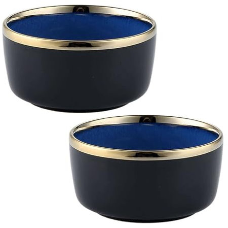 TYMYYS Keramik Reisschalen 2er Set, kleine tiefe Suppenschalen, Reisschalen mikrowellenfest, japanische Ramen Schalen-Blau-400ml