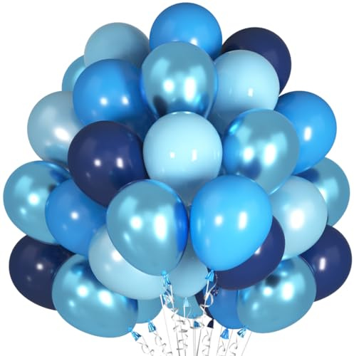60 Stück Luftballons Blau, Metallic Blaue Luftballon Set, Chrom Blaue Helium Luftballons, Marineblaue Ballon, Baby Blau Latex Luftballons für Geburtstag Hochzeit Verlobung Babyparty Dekoration