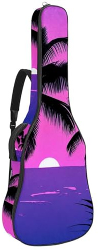 Tasche für Akustikgitarre, 42,9 x 16,9 x 4,7 Zoll, wasserdicht, mit Schutzschicht, mehrere Taschen, Gitarren-Rucksack, tropisches Blättermuster, Mehrfarbig Nr. 02, 42.9x16.9x4.7 in, Gitarrentasche