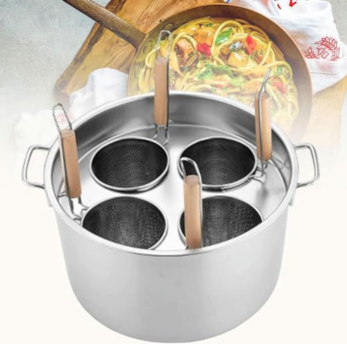 BTURYT Nudelkocher, Kommerzieller Edelstahl Nudelkocher Mit 3/4/5 Löchern, Satz Einsätze Mit Trennern Und Töpfe Mit Sieb Für Wohnküche, Restaurant