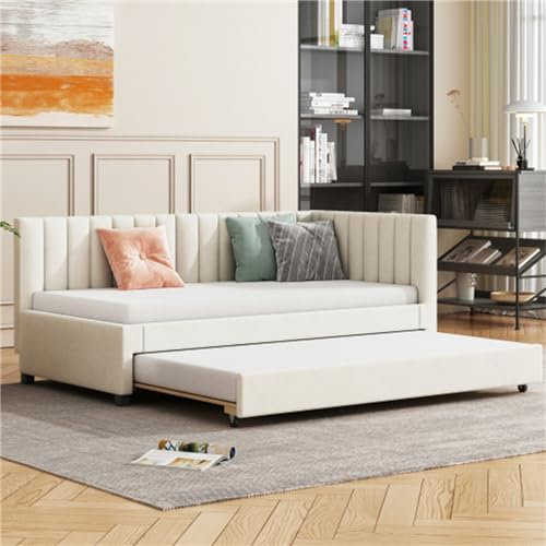 Elegantes Gepolstertes Daybed-Sofa, Multifunktionales Bett Mit 2 Großen Schubladen Und Lattenrost, Ideal Für Moderne Inneneinrichtung Und Platzeffizienz(Size:Keine Matratze,Color:White1)
