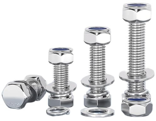 ORTAVA Sechskantschrauben M8 x 80 mm, 10 Stück M8 Schrauben Außensechskant Edelstahl A2 V2A mit Sicherungsmuttern M8, Unterlegscheiben und Federring, Maschinenschrauben, Stoppmuttern.
