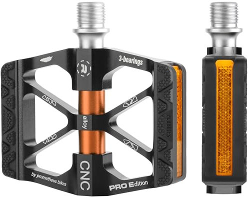 PROMETHEUS BICYCLES Kinder Fahrradpedale 90 x 70 mm | Pedale Fahrrad | Premium Kinderfahrrad Pedale 280g | Leicht und Universal | StVZO | 3 Lager | rutschfest | CNC Aluminium (Orange)