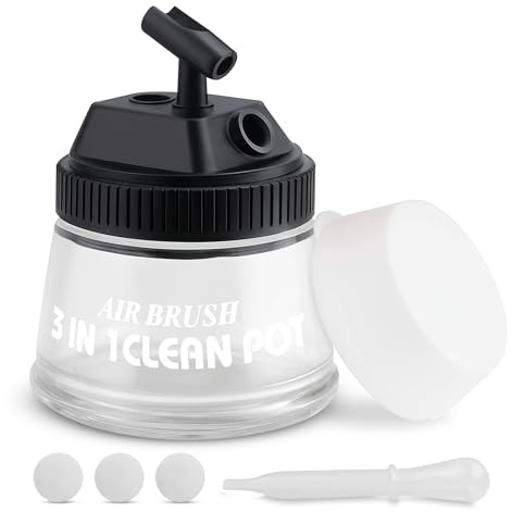 JUNIERS Airbrush Reinigungsbehälter AG-777 – 3-in-1 Airbrush Cleaner Pot mit Halter | Airbrush Reinigungstopf für Pistolen, Düsen & Zubehör | Modellbau & Basteln