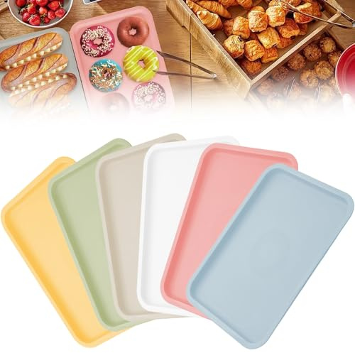 Kunststoff Serviertabletten 6 Stück, 24.5 x 18 cm Rechteckige Rutschfeste Fast Food Café Tabletts für Küche und Esszimmer